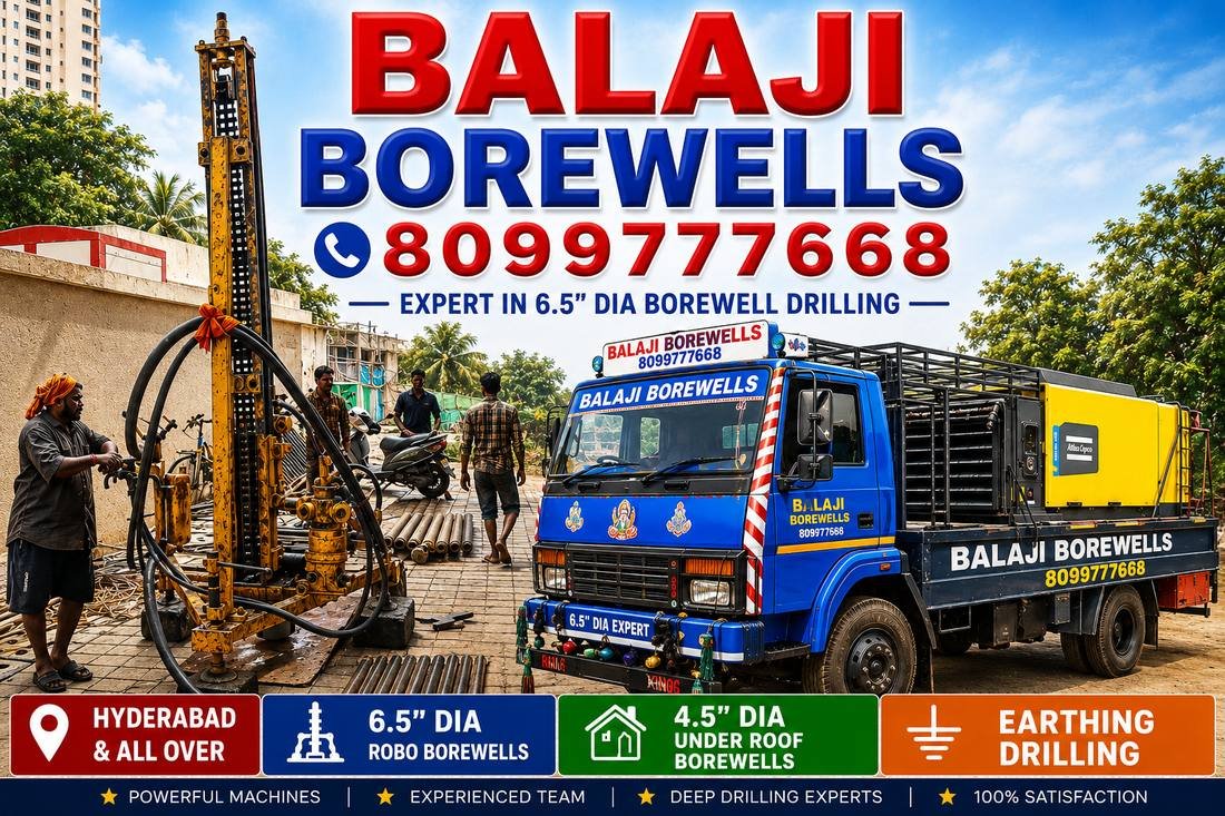 Balaji Borewells team and drilling truck expert in 6.5 dia borewell drilling Hyderabad